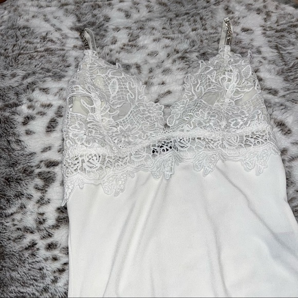 Lace Overlay Bling Bodysuit Size Small Color: White - Picture 2 of 5